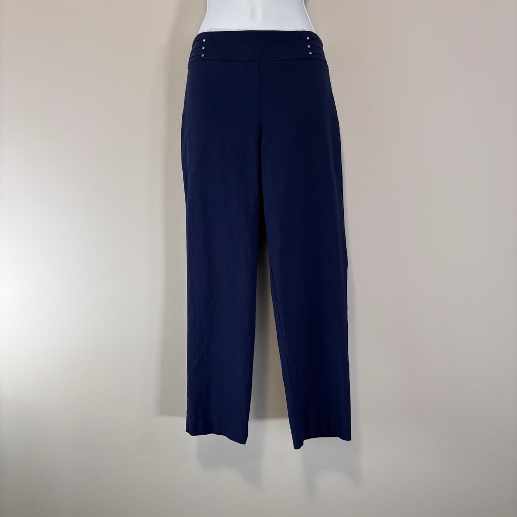 JM Collection Size Large Petite Short Navy Studded-Rivet Straight-Leg Pants NWT