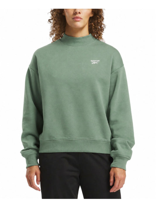 Reebok Women's Large Green 100% Cotton Fleece Mock Neck Sweatshirt NWT