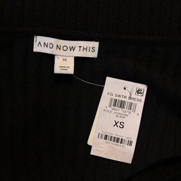 AND NOW THIS Women's Size XS Bell-Sleeve Ribbed Black Sweater Dress NWT