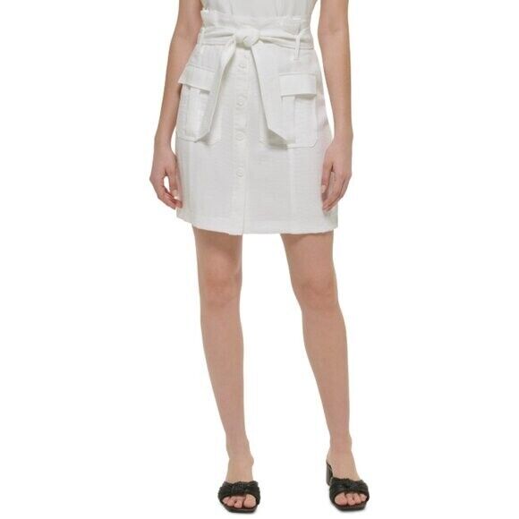 CALVIN KLEIN White Cargo Belted Pencil Skirt Size 2 NWT