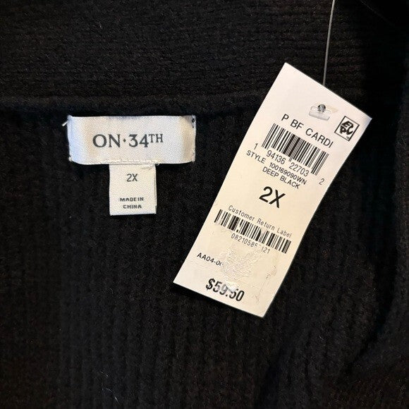 ON 34TH Plus Size Long Patch Chunky Knit Pocket Black Cardigan NWT