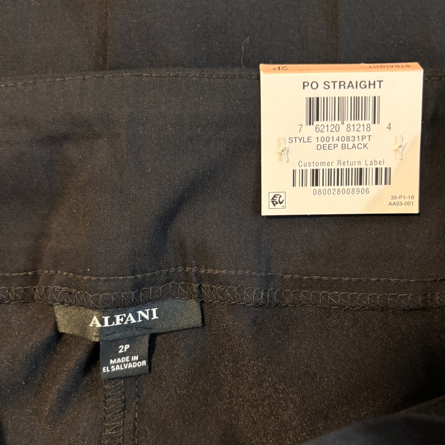 Alfani 2P Tummy-Control Straight Leg Black Pull-On Stretchy Dress Pants NWT
