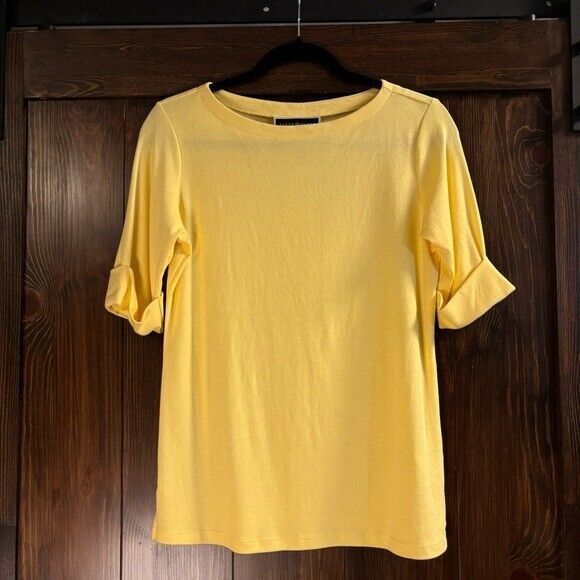 Karen Scott Women's 100% Cotton Yellow Boat-Neck Top / T-Shirt NWT.