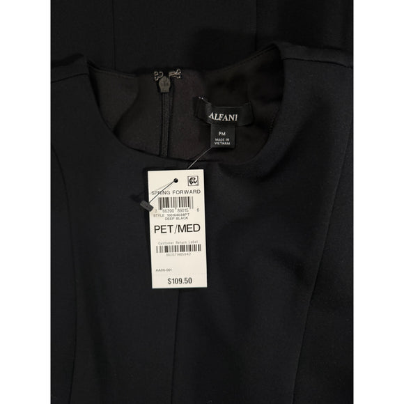 Alfani Women's Medium Petite Black Short-Sleeve Belted Dress NWT