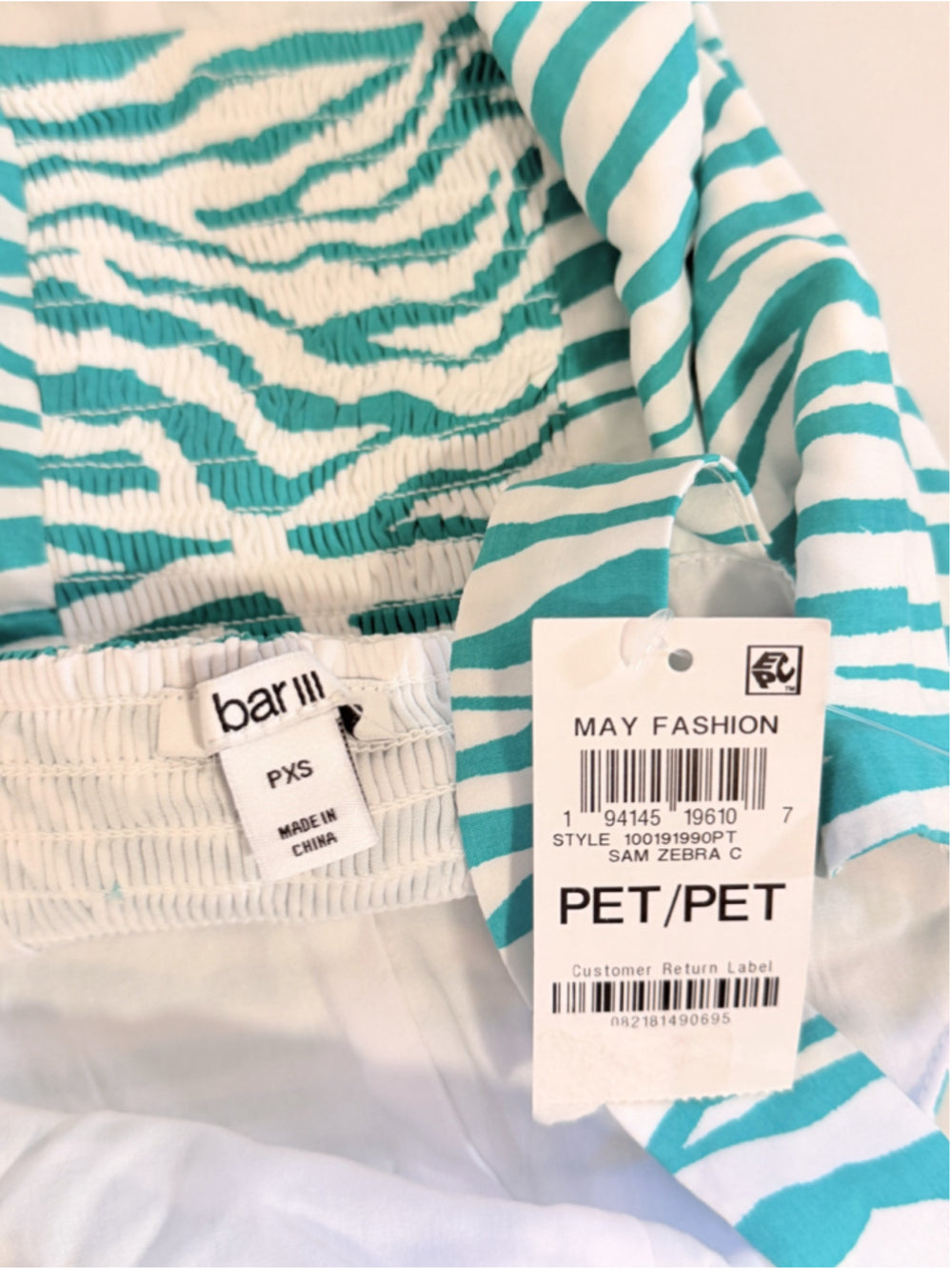 Bar III Women's Petite Petite Teal Zebra-Print Square-Neck Cropped Top NWT