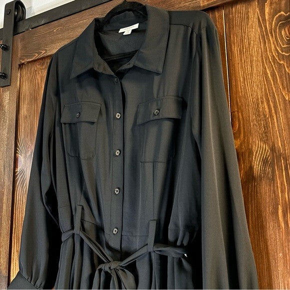 On 34th Plus Size Long-Sleeve Belted Black Shirtdress NWT
