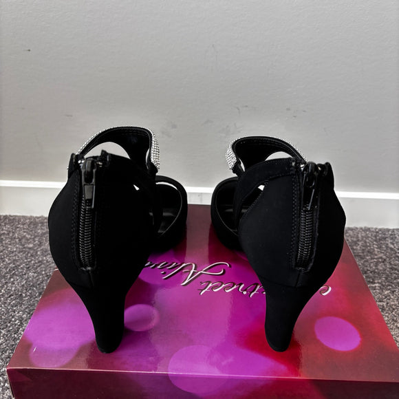 Easy Street Women's 11W Black Strappy Rhinestone Flash Heeled Dress Shoes NIB