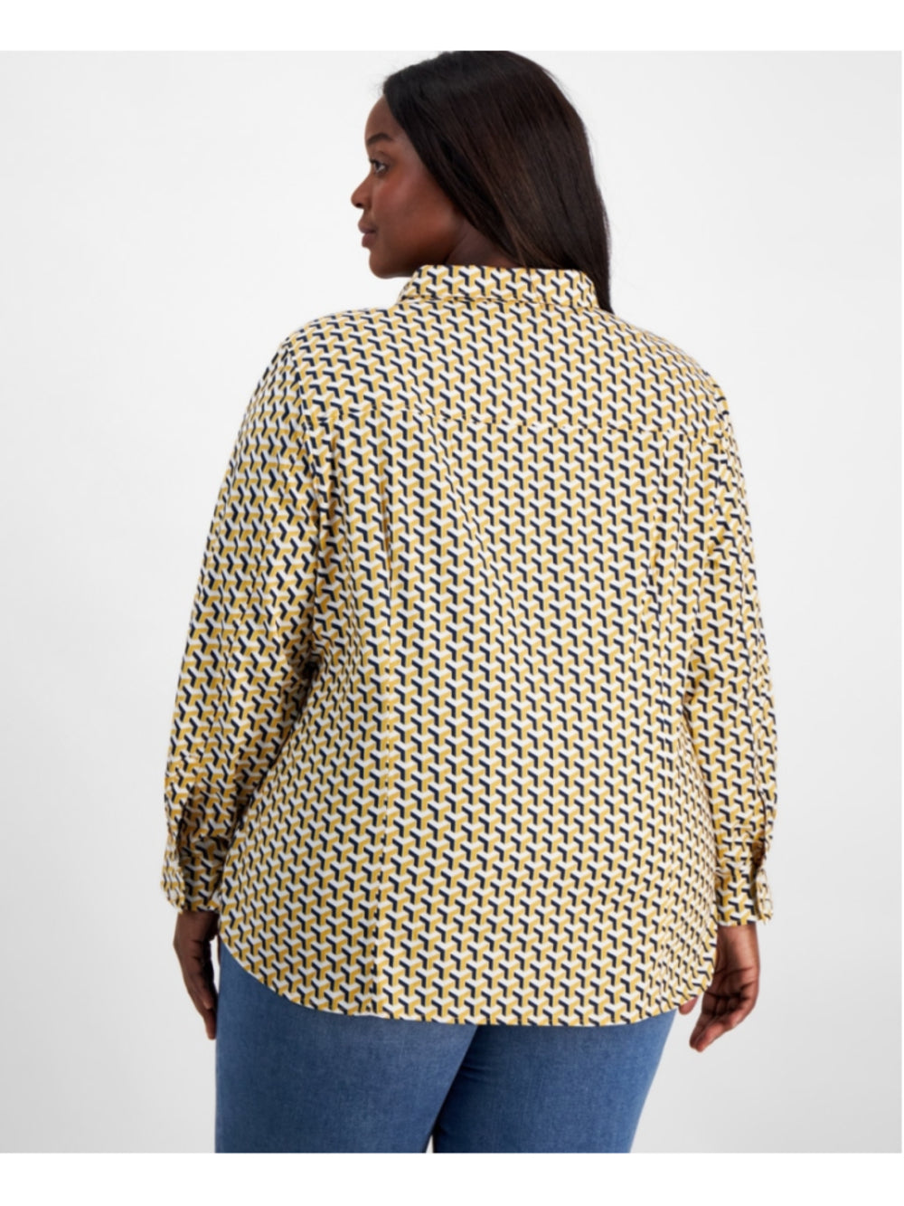 Tommy Hilfiger Plus Size 3X 100% Cotton Geometric Print Button Down Shirt NWT