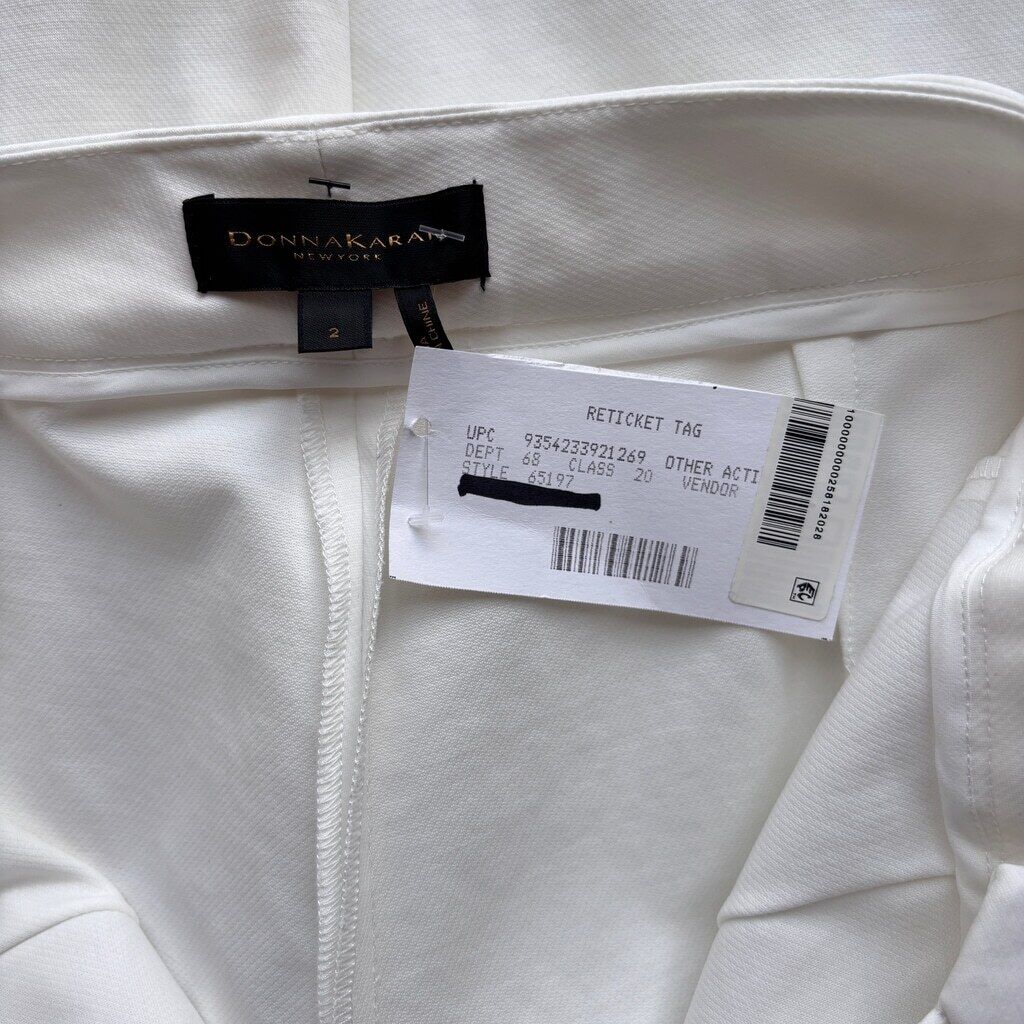 Donna Karan Women's Size 2 White Belted Seamed Slim Straight Trousers NWT