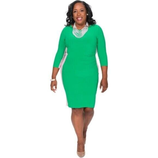 KASPER Plus Size Green Laurissa Pink Side-Striped 3/4-Sleeve Dress NWOT