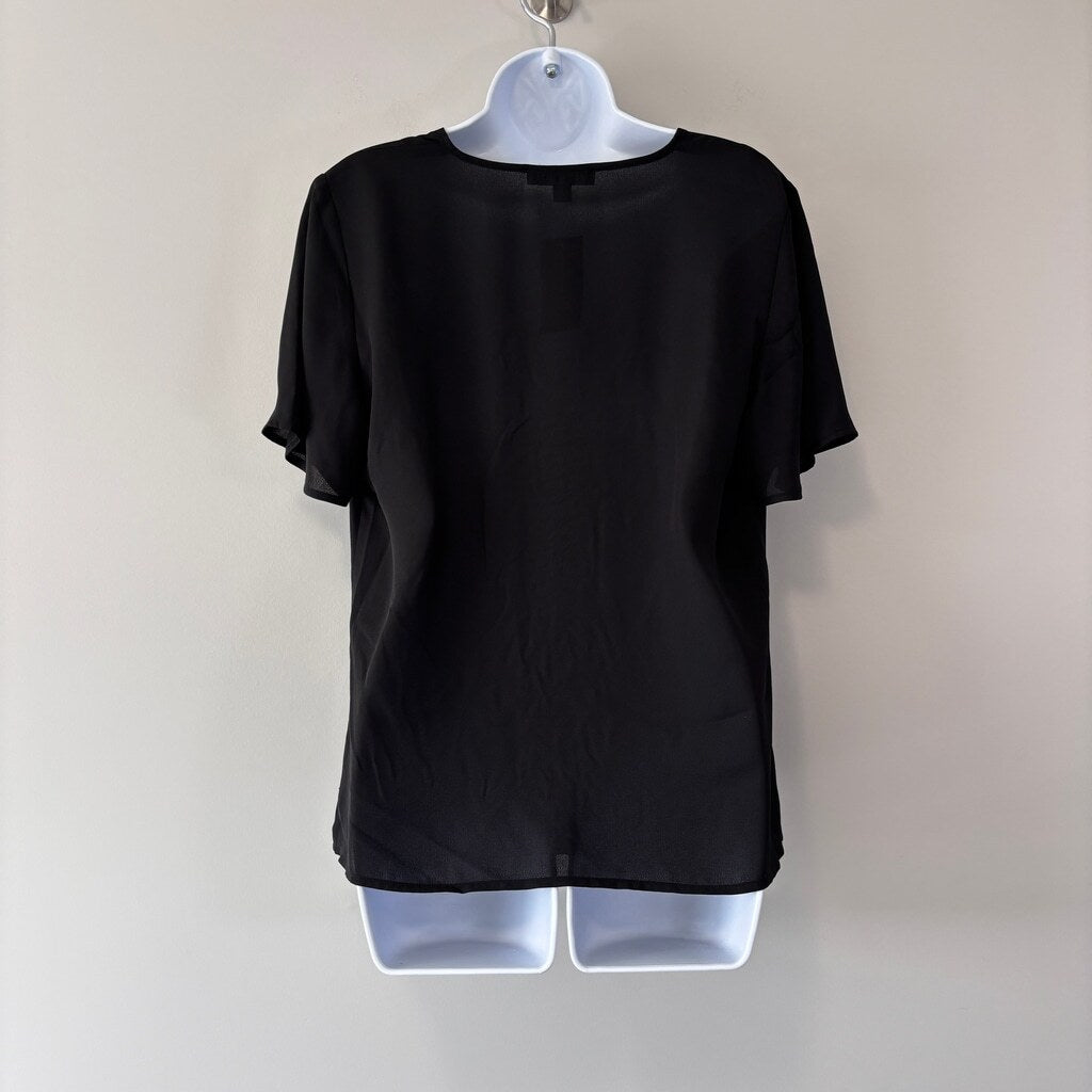 INC International Concepts Medium Black Ruched-Front Short-Sleeve Top NWT