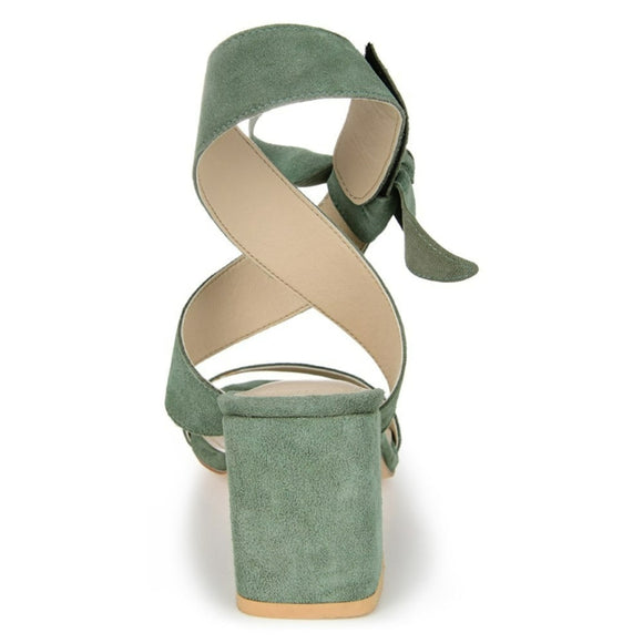 Journee Signature Women's 9.5 Green Leather Block Heel Sandals / Shoes NIB