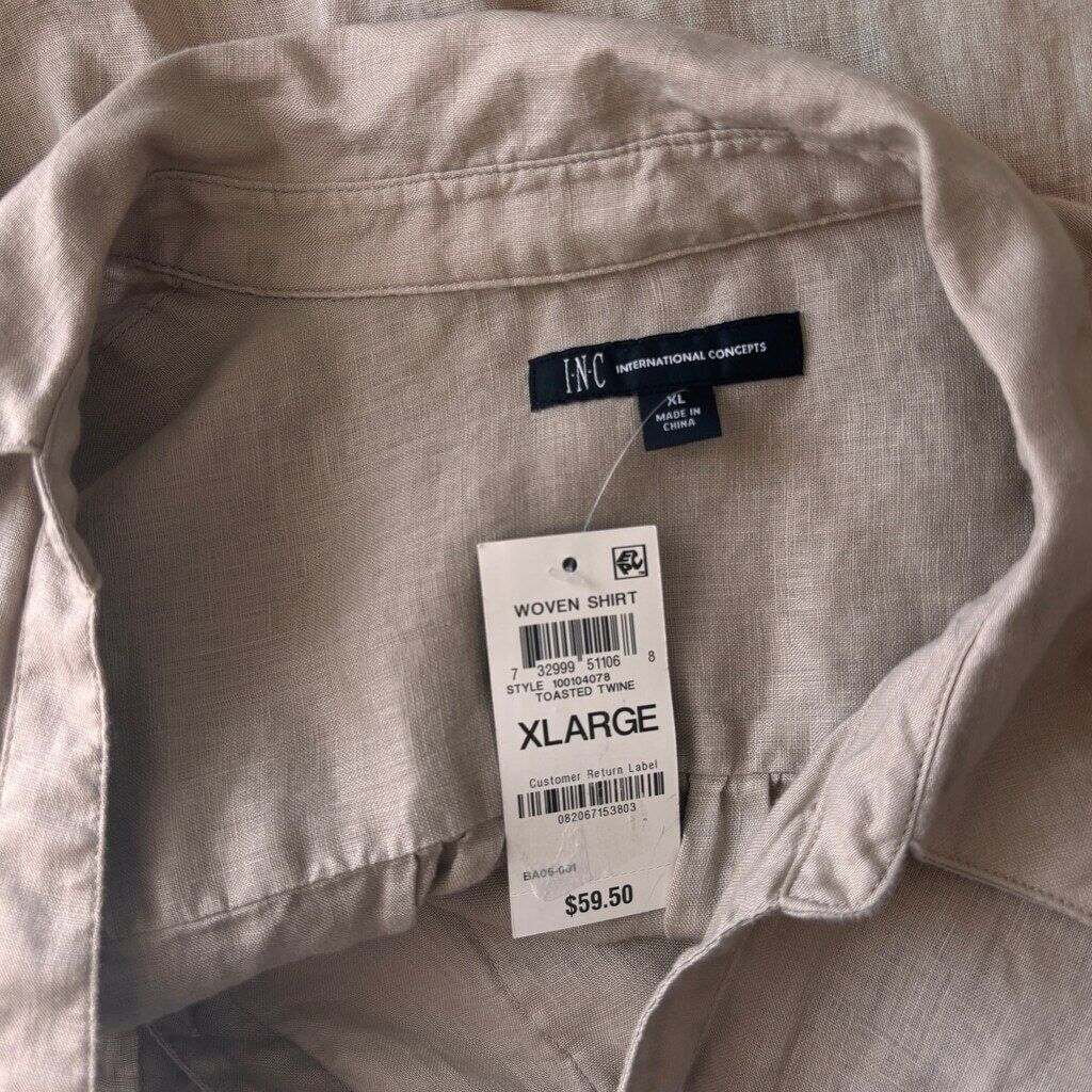 INC International Concepts Women's XL Beige Linen Twist-Hem Blouse NWT