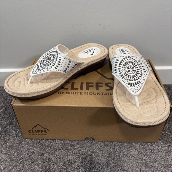 Cliffs by White Mountain Cienna Women's 9.5W White Comfort Beaded Sandals NIB