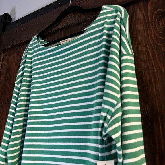 On 34th Plus Size Heavyweight Cotton Striped Boat-Neck 3/4 Sleeve Top NWT