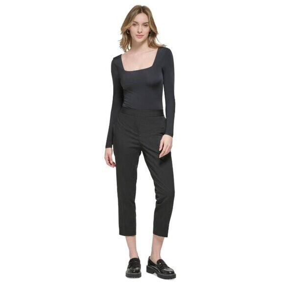 CALVIN KLEIN Women's Square-Neck Black Long Sleeved Bodysuit NWT
