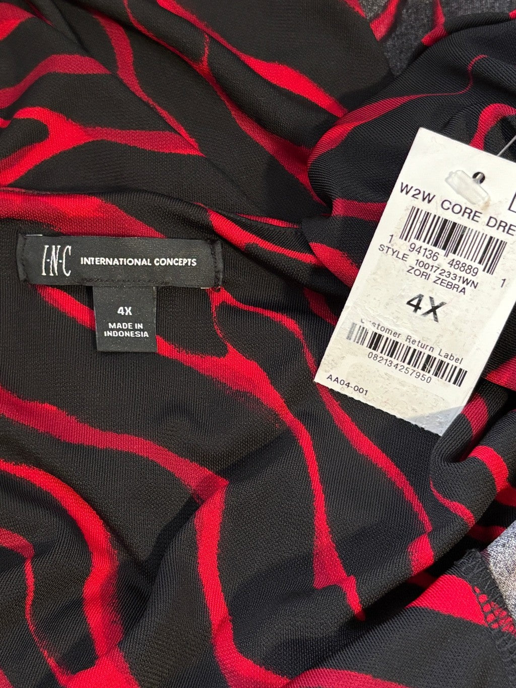 INC International Concepts Plus Size 4X Zebra Print Wrap Dress Black & Red NWT
