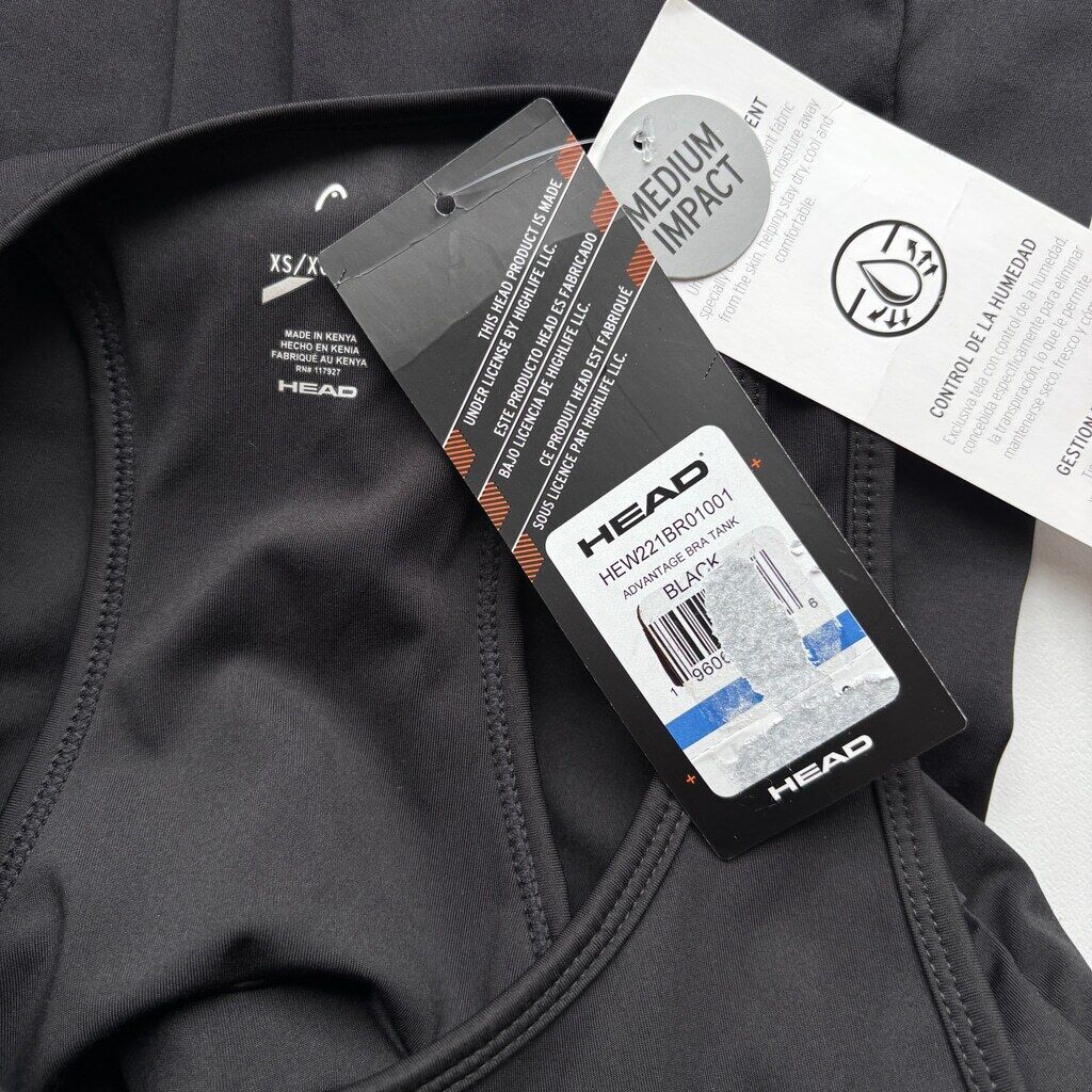 Head Women's Size XS Black Advantage Built-In-Bra Racerback Tank NWT