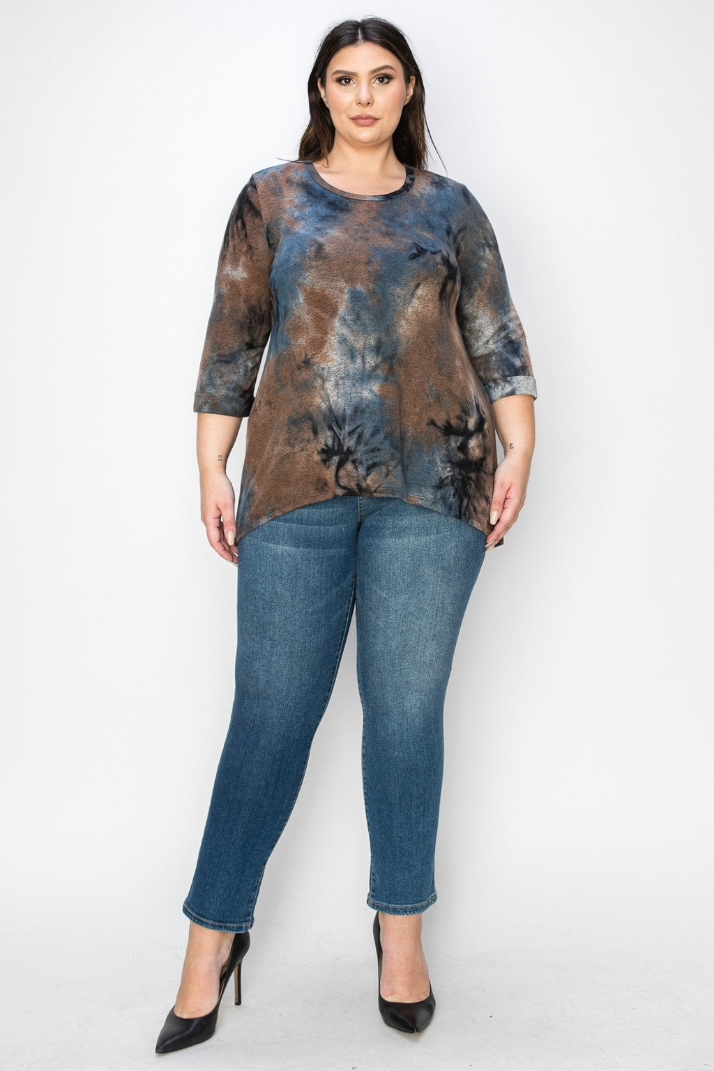 COIN 1804 Plus Size 1X Tie Dye Cozy & Soft 3/4 Sleeve Knit Top / Tunic NWT