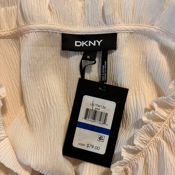 DKNY Women's Mock-Turtleneck Tie Off White Long-Sleeve Top NWT