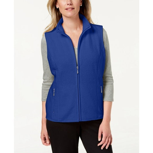 Karen Scott Women's Petite Blue Princess-Seam Zeroproof Fleece Vest NWT