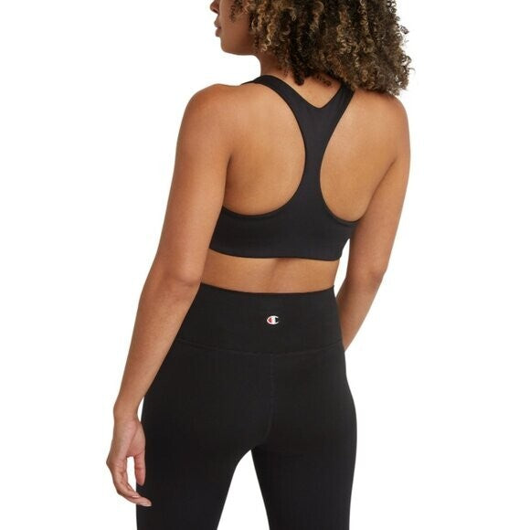 CHAMPION Women's XS Black Racerback Soft Touch Light Impact Sports Bra NWT