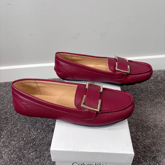 Calvin Klein Women's 6.5 Dark Red Vegan Leather Slip-On Loafers NIB