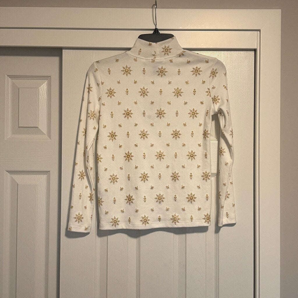 Karen Scott Small Petite Mock-Neck Gold Glitter Snowflake Long Sleeve Top NWT.
