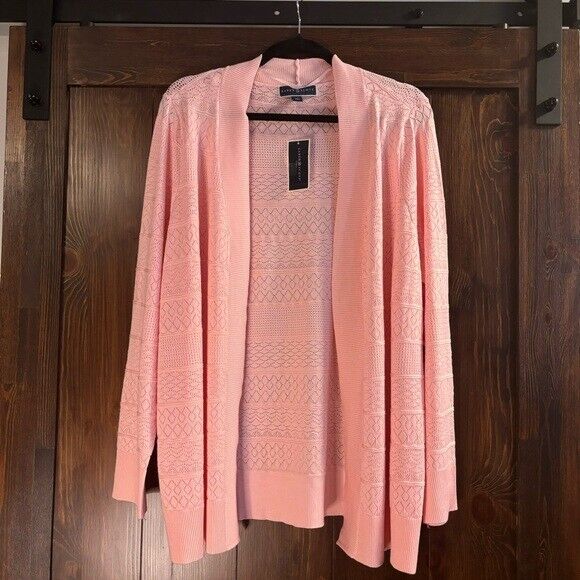 Karen Scott Plus Size 0X Baby Pink Pointelle Open-Front Cardigan NWT