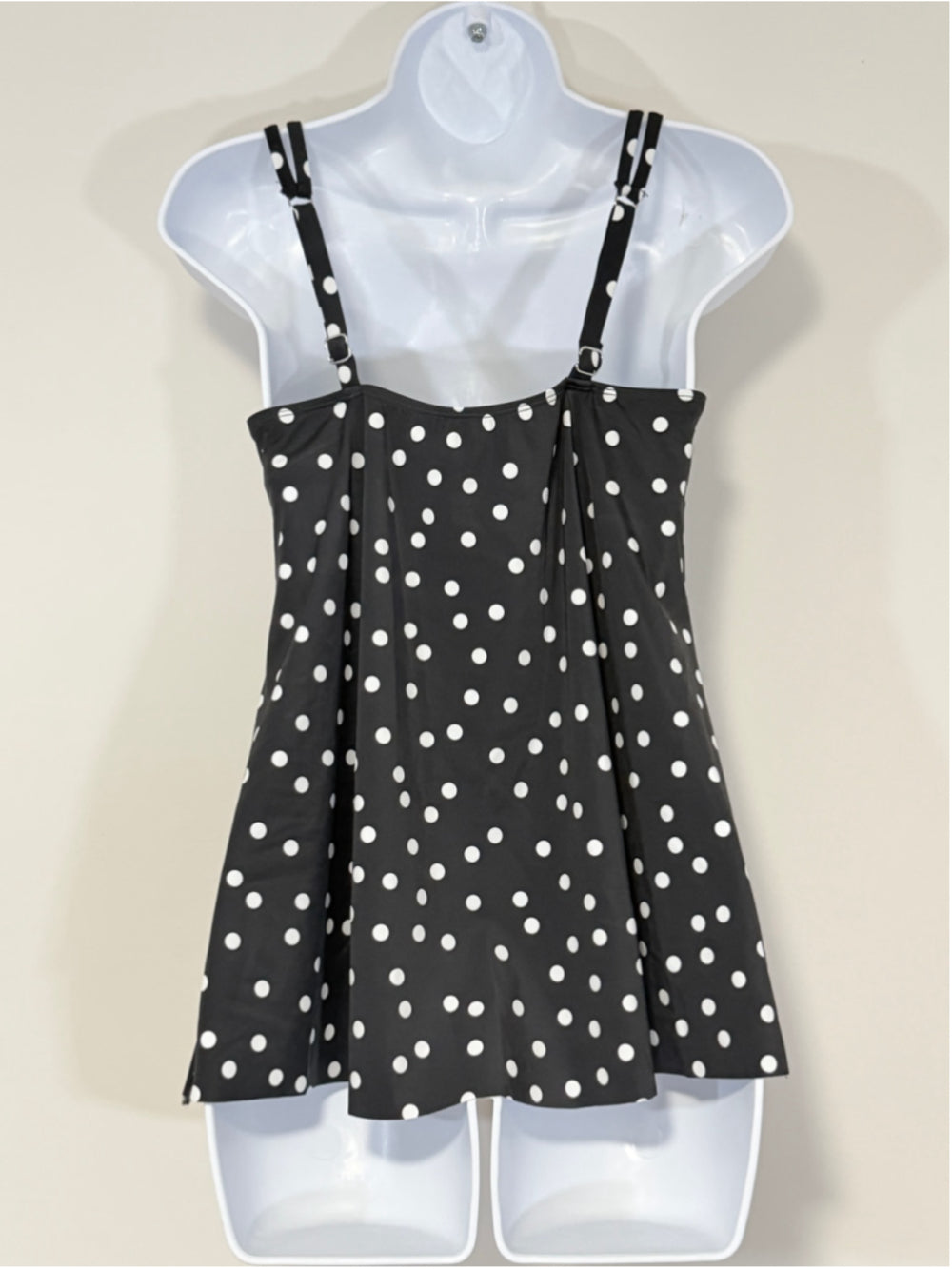 Swim Solutions Women's Size 8 Black White Polka-Dot High-Low Tankini Top NWT