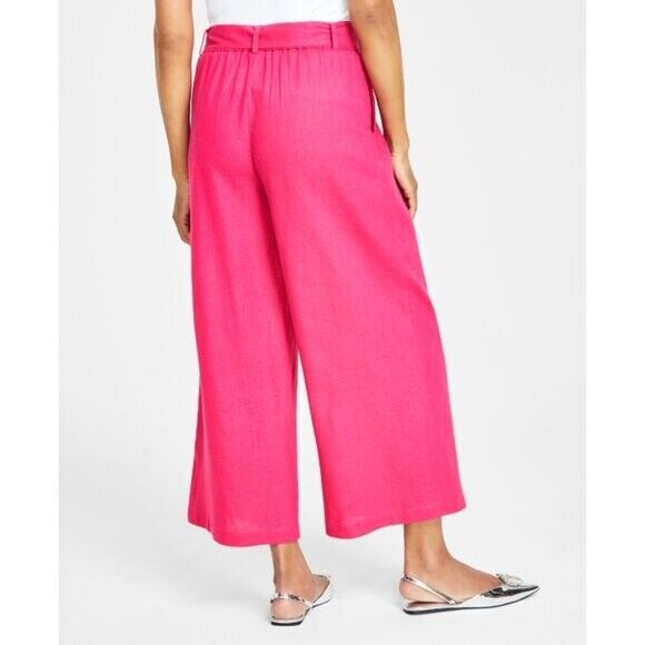 I.N.C. International Concepts Women's XXL Hot Pink Linen Cropped Wide-Leg Pants NWT