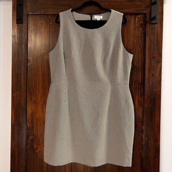 On 34th Plus Size White and Black Houndstooth Double-Weave Sheath Dress NWT