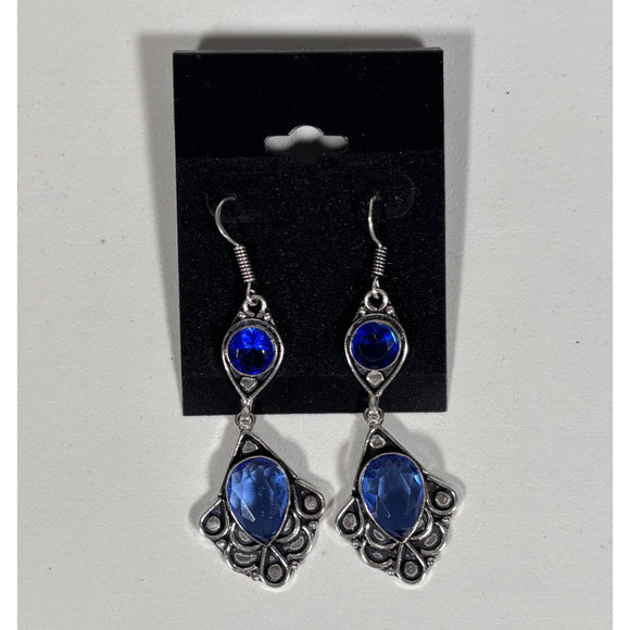 Blue Topaz & Tanzanite Gemstone Drop Dangle Earrings 2.6" 925 Silver Plated NWT