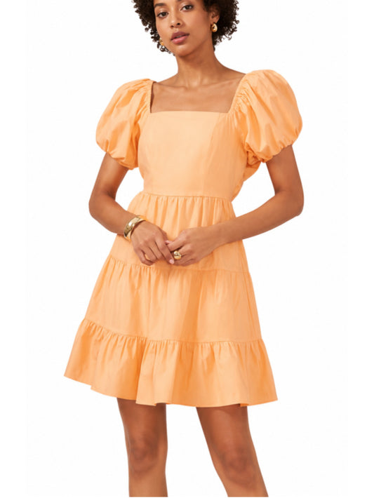 1. State Women's Orange Summer Mini Dress w/ Puff Sleeve and Tie Back NWT