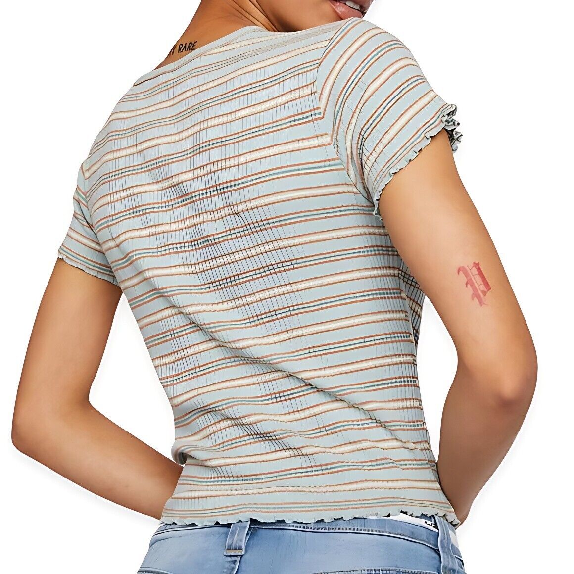 Dickies Crop Top Short Sleeve Crew Neck Striped Pattern Cotton Multi Color W XS