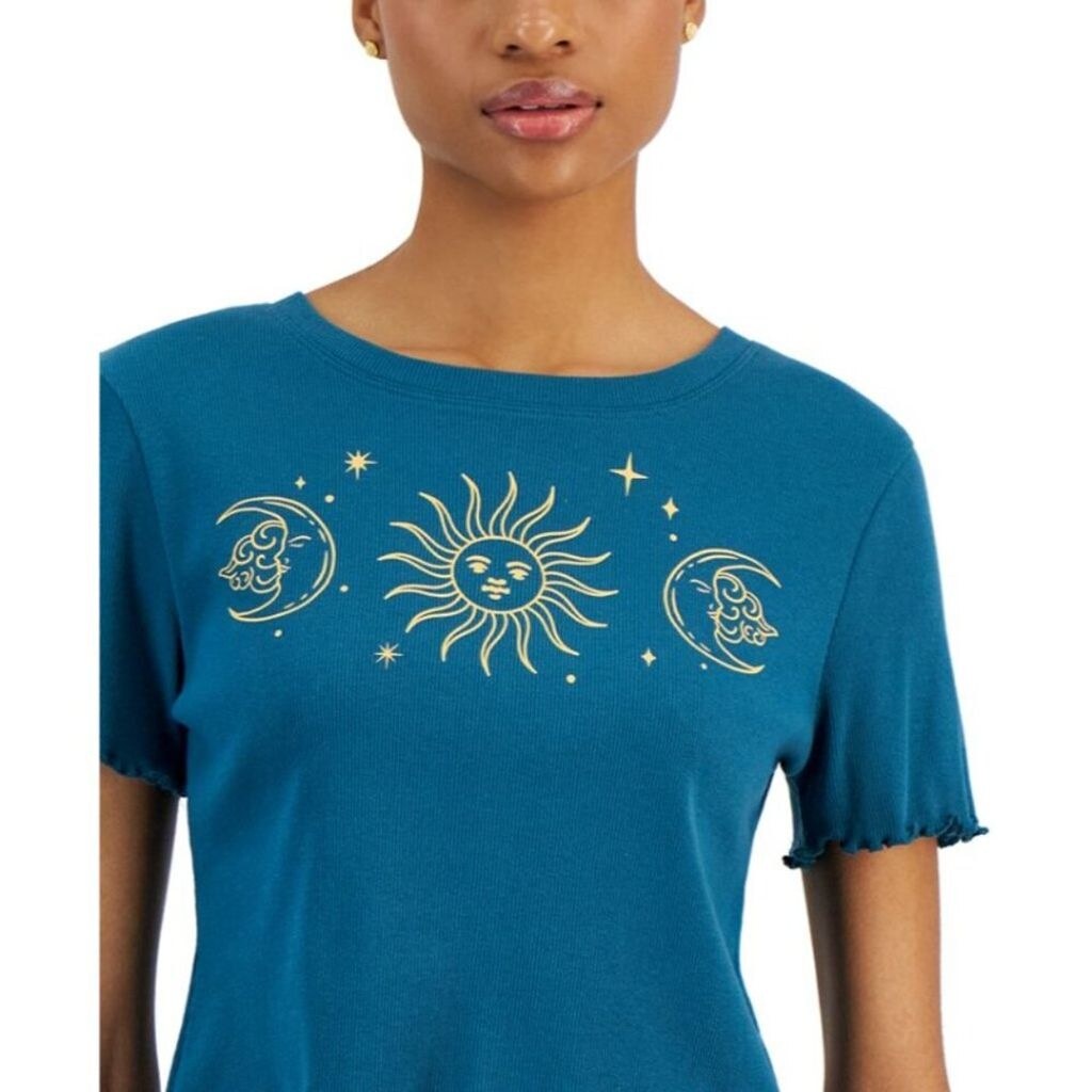 Grayson Threads The Label Juniors' M Celestial Lettuce-Edge Cropped T-Shirt NWT