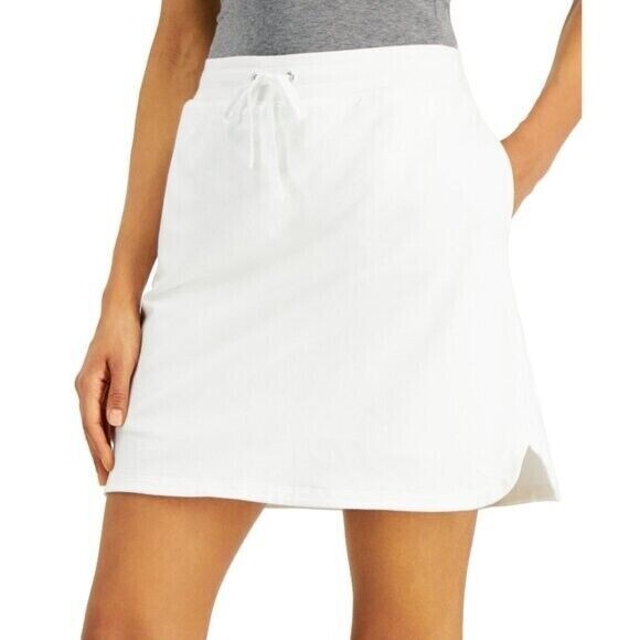 Karen Scott Knit White Draw-String Elastic Waist Skort NWT