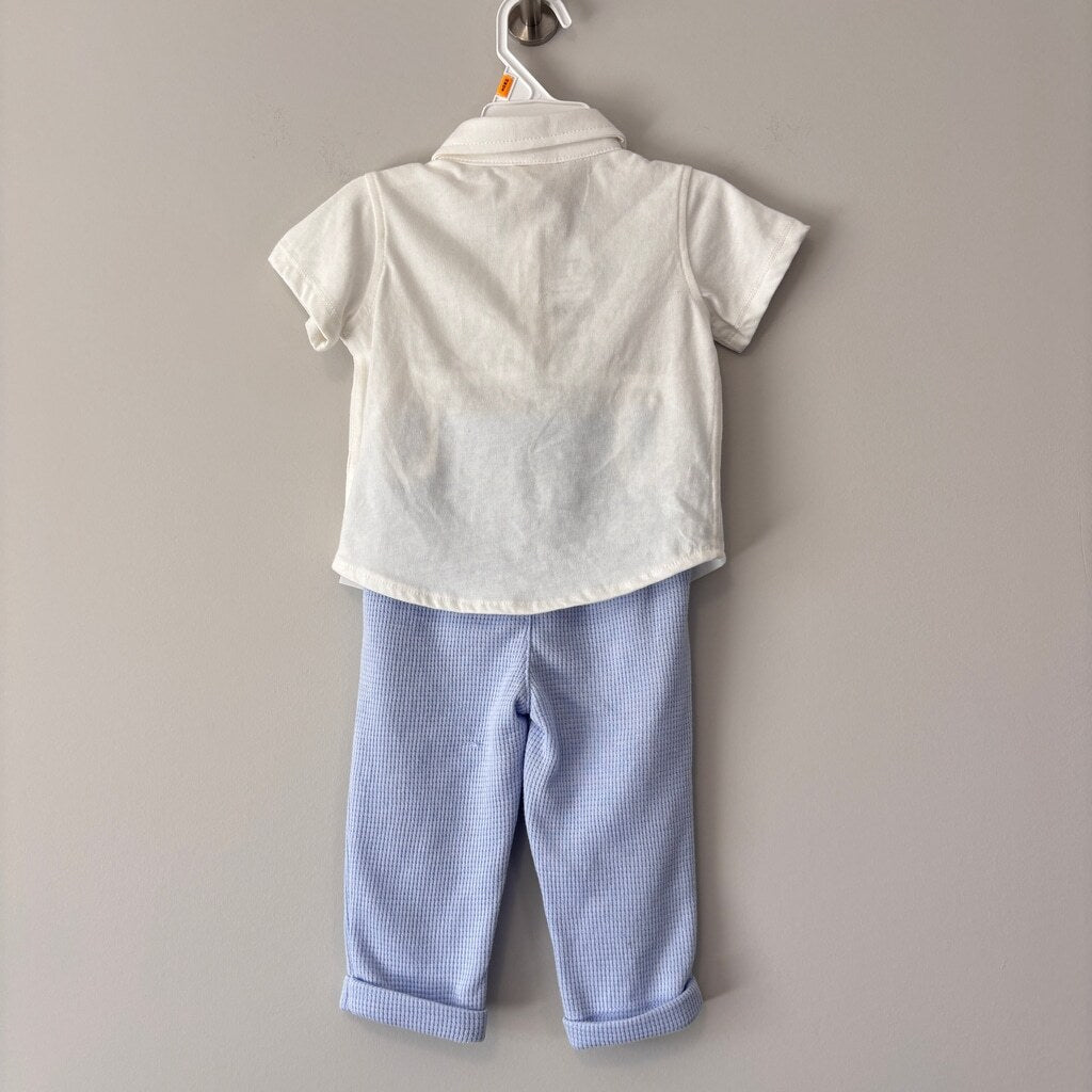 First Impressions 12M Baby Boys Button-Down Bowtie Shirt and Waffle Pants NWT