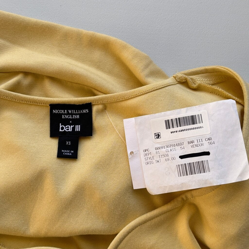 Bar III x Nicole Williams English Women's XS Yellow Cropped Long-Sleeve Top NWT