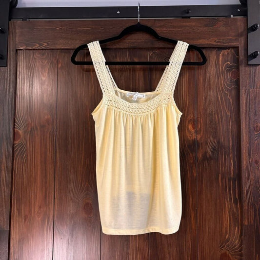 HIPPIE ROSE Juniors' XS Straight-Neck Yellow Crochet Knit Tank Top NWT