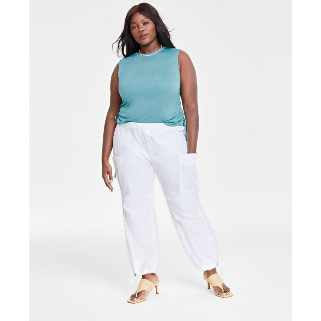 On 34th Women's Plus Size White Elastic-Waist Trendy Utility Pants NWT