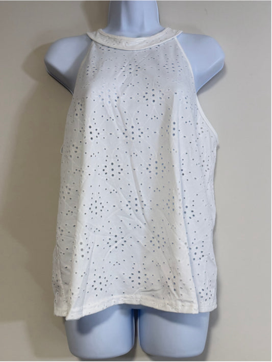 Shein Women's Large White Eyelet Sleeveless Roud-Neck Blouse NWT