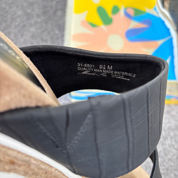 Easy Street Women's 9.5 Black Maryann Wedge Walking Sandals / Shoes NIB