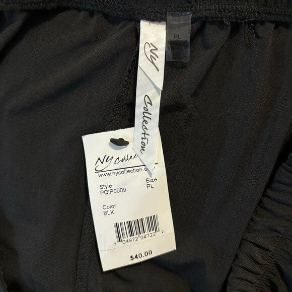 NY COLLECTION Petite Pull-On Straight-Leg Black Stretchy Elastic Waist Pants NWT