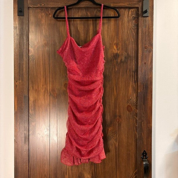 CITY STUDIOS Plus Size Ruched Red Metallic/Sparkly Mesh Mini Dress NWT