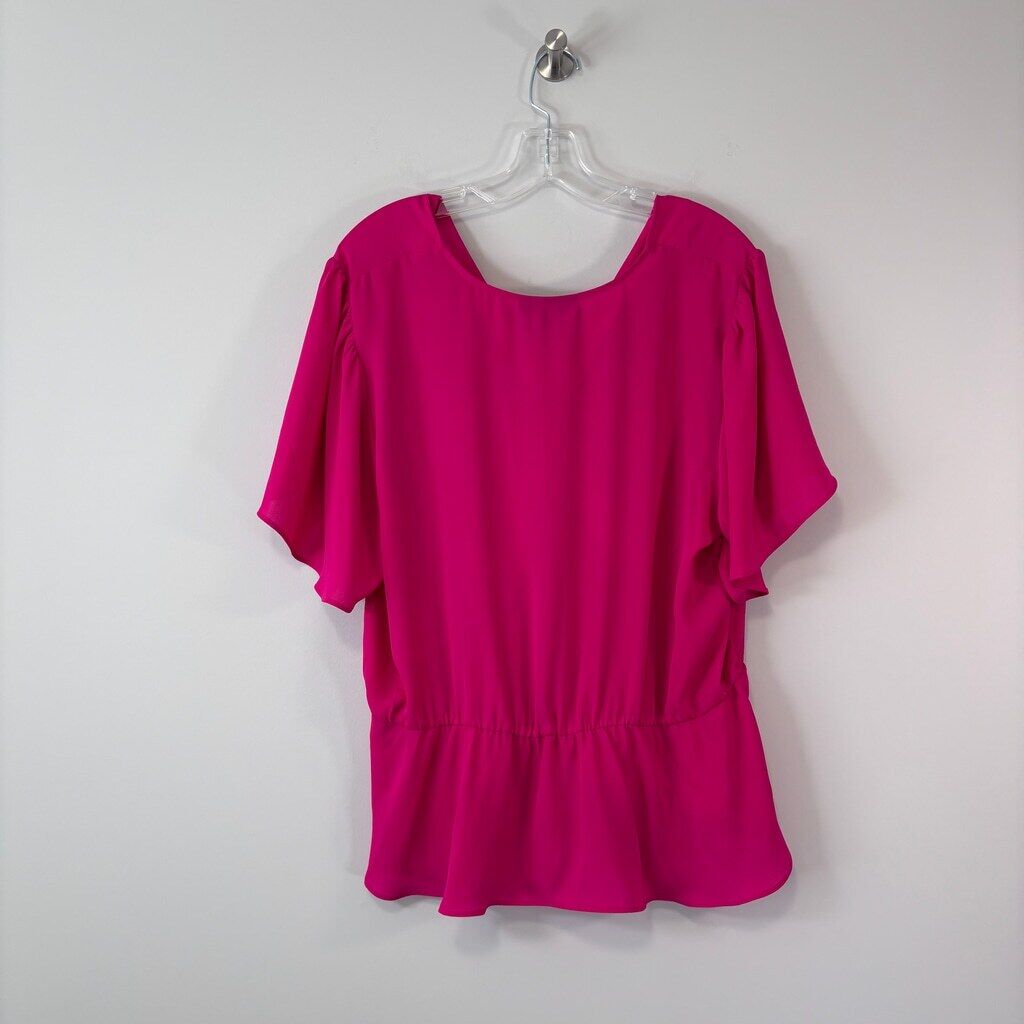 INC International Concepts Women's XXL Hot Pink Flutter Sleeve Ruffle Top NWT