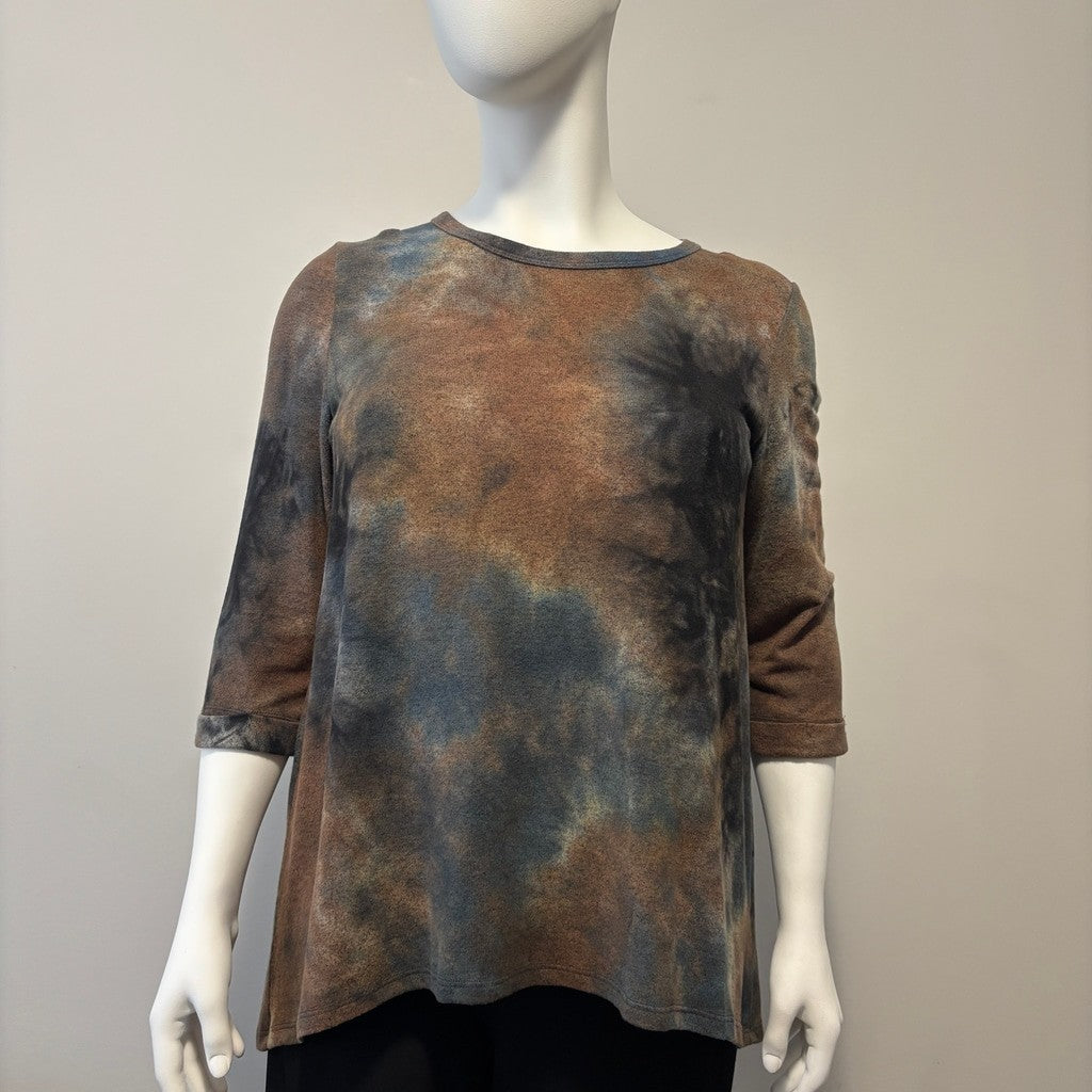 COIN 1804 Plus Size 1X Tie Dye Cozy & Soft 3/4 Sleeve Knit Top / Tunic NWT