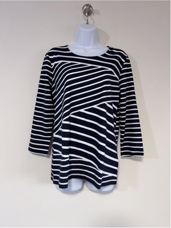 Karen Scott Women's Medium Navy & White Striped 3/4 Sleeve Top T-Shirt NWT