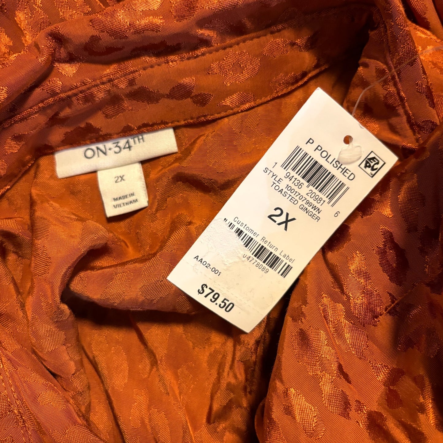 On 34Th Plus Size Animal-Print Jacquard Orange Jumpsuit NWT