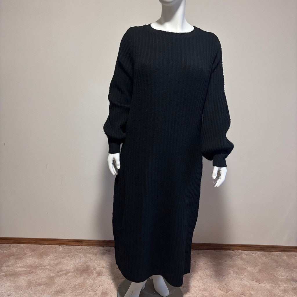 Loralette (Avenue) Plus Size 26/28 Black Ribbed Knit Sweater Dress NWT